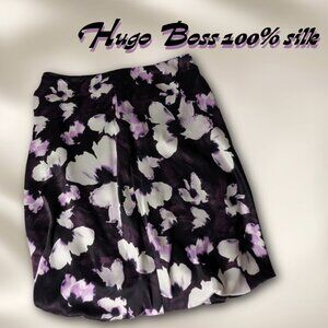 Hugo Boss Size 8 100% Silk Floral Bubble Hem Skirt